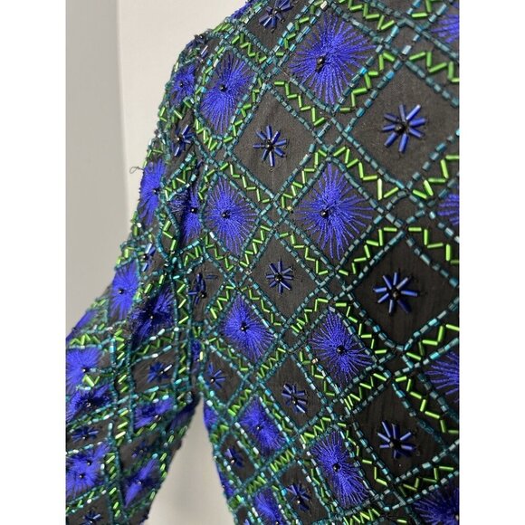Lawrence Kazar Cardigan Beaded Sequin Vintage 80s Silk Womens Large Purple - Picture 5 of 5